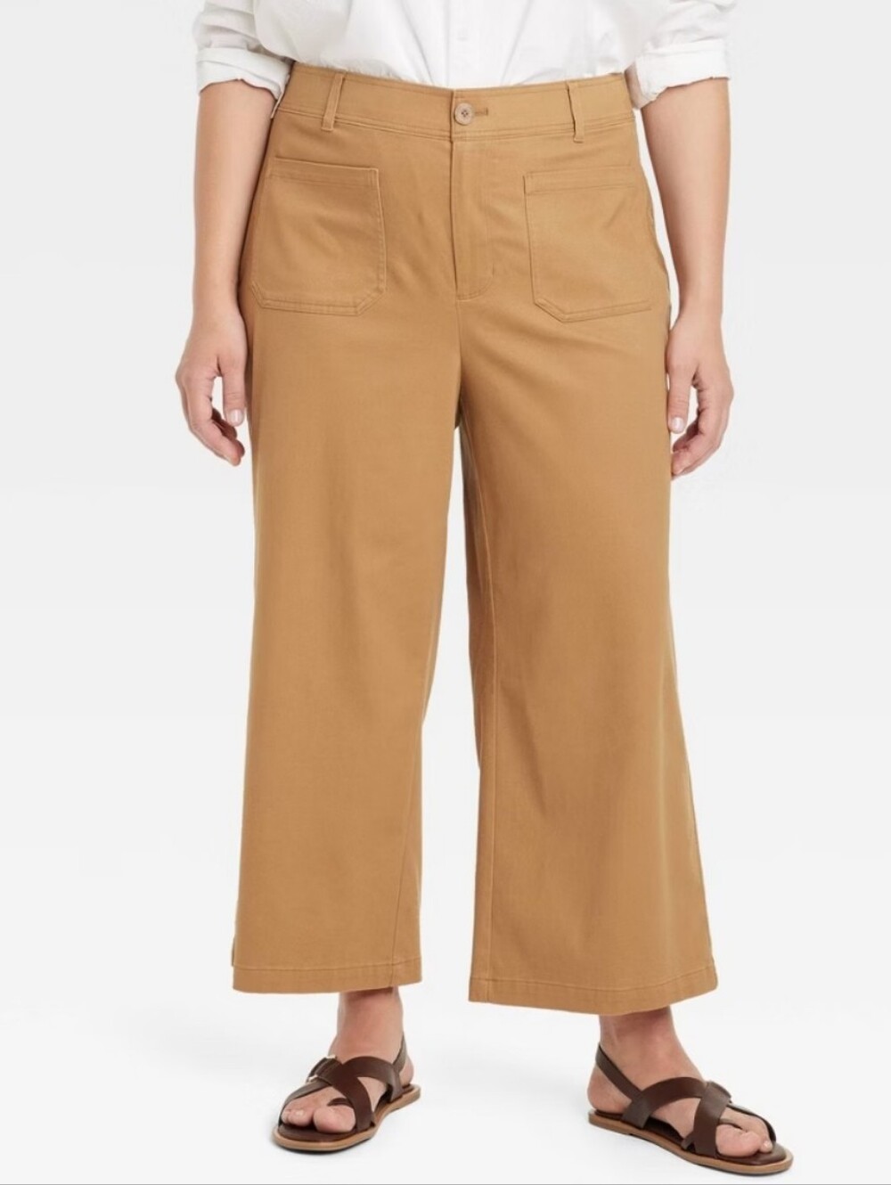 Women's High-Rise Cropped Wide Leg Pants - Ava & Viv Brown 20